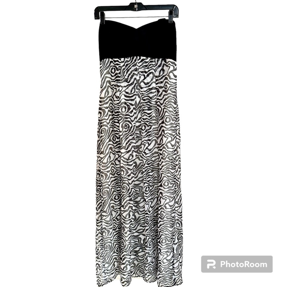 NWT Charlotte Russe Black & White Maxi Animal Print Strapless Dress Size L